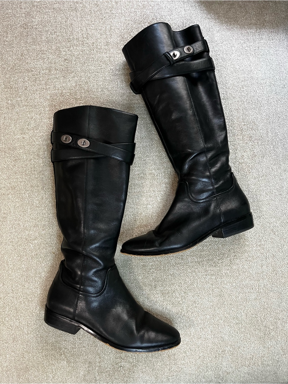 Women's Coach Linette 7 Black Leather Knee-High Riding Boots - Picture 2 of 13